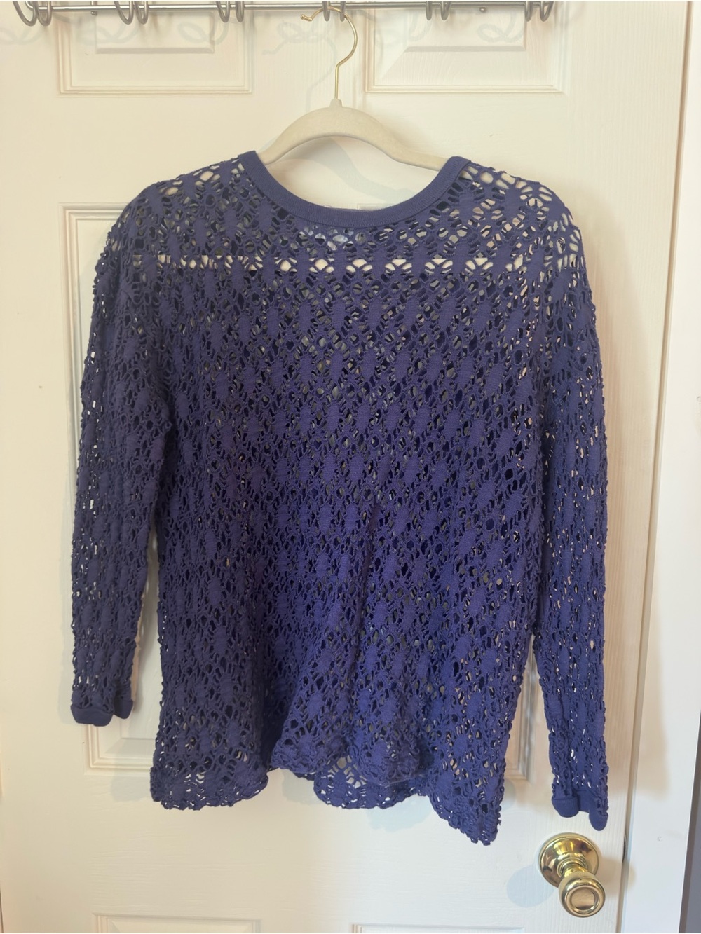 Vintage Crochet Open-Knit Long Sleeve Top in Plum Purple